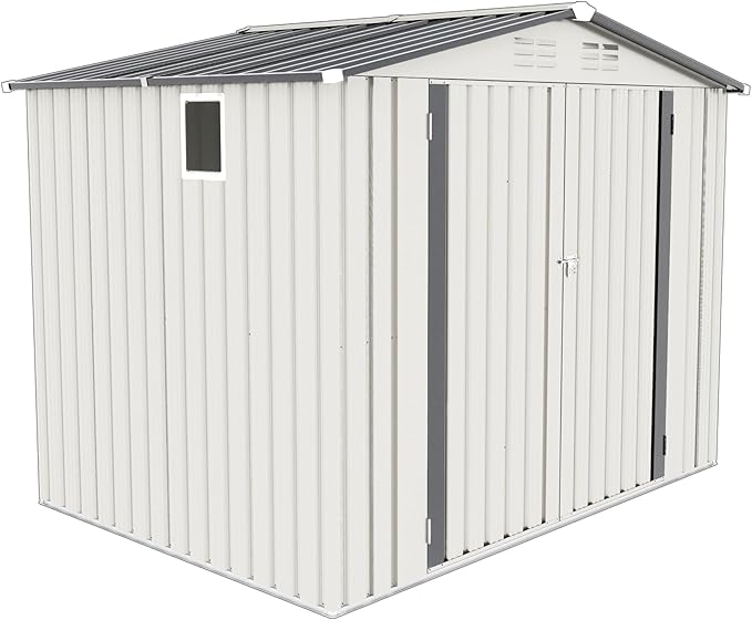 8x5.7x6FT Storage Shed, Outdoor Galvanized Steel Garden Shed with Lockable Door & Window, Waterproof Metal Tool Storage for Garden, Backyard, Patio, Lawn
