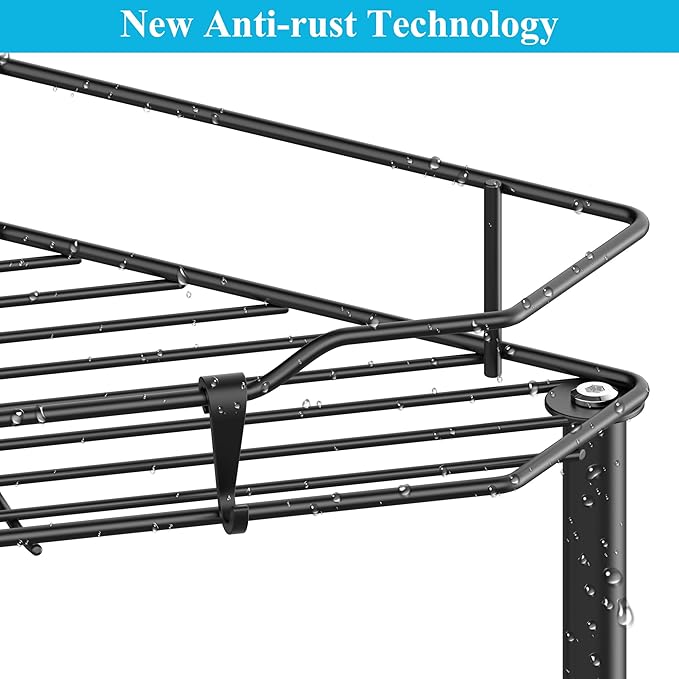 5 Tier Floor Standing Corner Shower Caddy Organizer Shelf with Hooks, Bathroom Shelves Stand Rack, Black