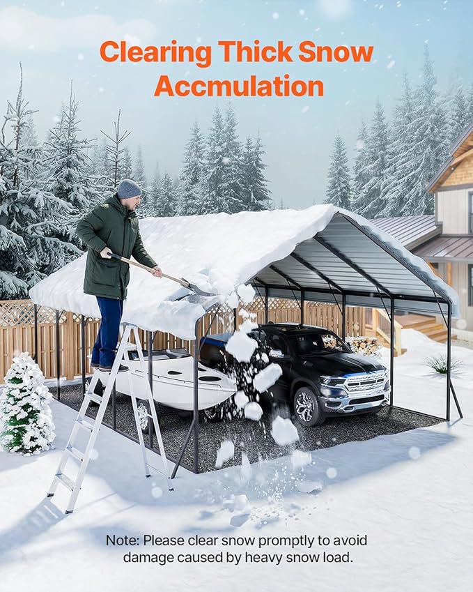 VEVOR Heavy Duty Metal Carport, 20 x 20 ft Outdoor Carport with Sturdy Frame & Roof, Car Garage Shade with Removable Sidewalls, Multi-Use Car Shelter for Pickup, Boat, Trucks & Tractors