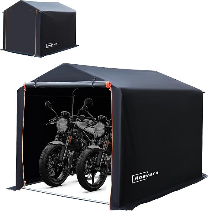 Bike Storage Shed Tent, 5.25x7.2FT Outdoor Bicycle Motorcycle Storage Shed with 210D Oxford Fabric PU2000 Waterproof for 2-5 Bikes, Bike Covers Shelter for Garden Tools, Toys (Black, L Size)