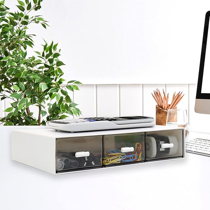 Daoeny Desk Organizer Drawers-Stackable Desk Drawer Organizer, Plastic Storage Drawers Desktop Storage Great for Office Organization School Home - 3 Drawers (White)