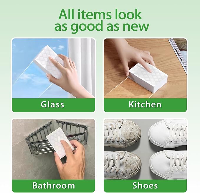 Magic Sponge 2X Density, Multi-Purpose Long Lasting Melamine Sponge, Water-Activated Cleaning Sponge Eraser for Kitchen, Bathroom, Wall, Shoes & Car Interior, Extra Durable, Non-Scratch (10)