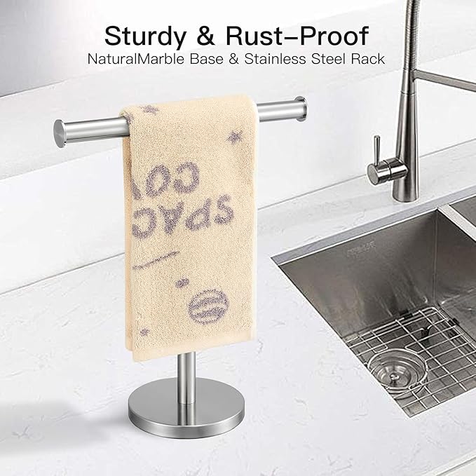 T-Shape Bath Hand Towel Holder Standing, SUS304 Stainless Steel Brushed Nickel T-Shape Towel Bar Rack Stand with Heavy Base, Tower Bar for Bathroom Kitchen & Countertop