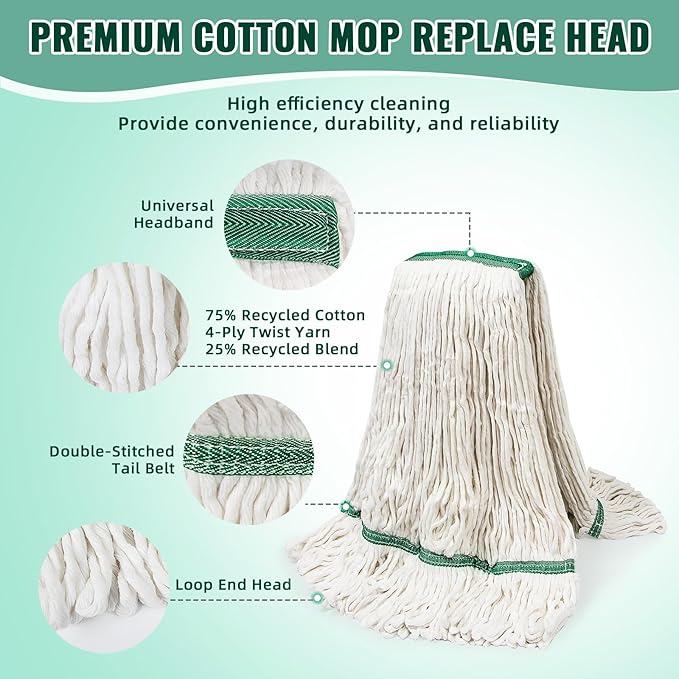 20oz Heavy Mop Replace Head, 3 Pack Commerical Replacement Mop，mop Head Replacement，Reusable Mop Head Refills-Replacement Mop Heads Suitable for Heavy Commercial Industrial Residential Areas