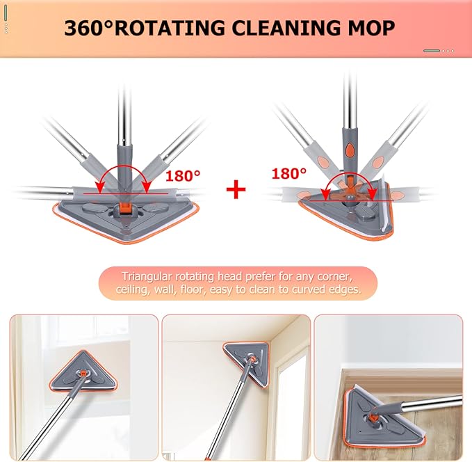 Wall Cleaner 98 Inch Wall Cleaner with Long Handle,HoMerit Wall Cleaner Mop 360° Rotatable Adjustable Cleaning Mop,Ceiling Dust Mop,Wall Cleaning Tool for Walls/Baseboard/Floors,6 Replacement Pads