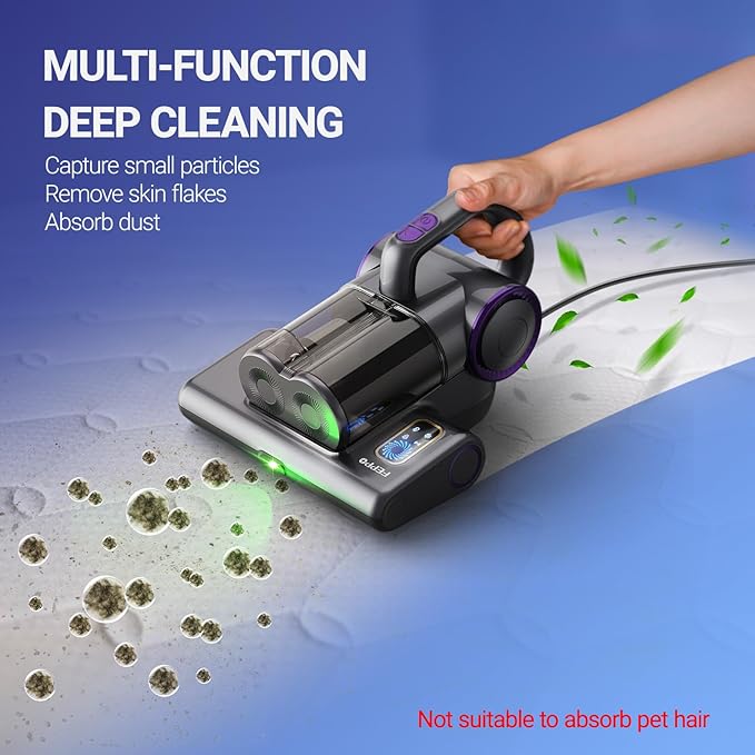 FEPPO Mattress Vacuum Cleaner, 16Kpa Bed Vacuum Cleaner with 253.7nm UV-C Light, 140°F Heat, HEPA Filter & Ultrasonic, Versatile Handheld Vacuums for Bed, Sofa, Couch, Crib(Corded, 500W)