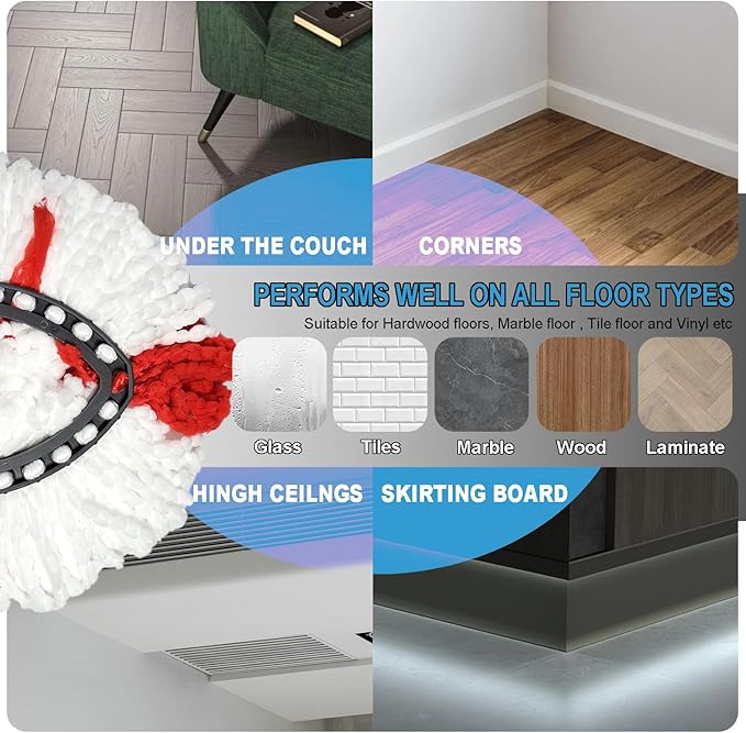 Easywring 1-Tank System,Mop Replacement Heads for O-Ceda Mop Replace Head, Spin Mop Heads Replacements, Microfiber Spin Mop Refills, Easy Cleaning Mop Head Replacement (Red and White 3pcs)
