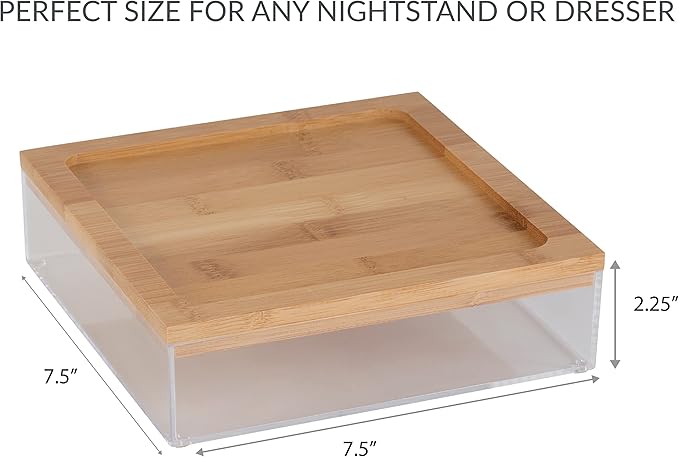 Simplify Large Square Bamboo Organizer | See-Through | Jewelry | Makeup | Cosmetics | Accessories | Bathroom & Bedroom | Vanity & Countertop | Lidded Boxes | Super Clear