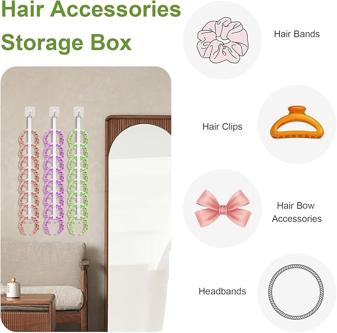 3 Pcs Headband Holder Organizer, Hanging Headband Storage for Women, Hair Hoop Display Hair Accessories Organizer for Shop Bedroom College Dorm Decor(White)