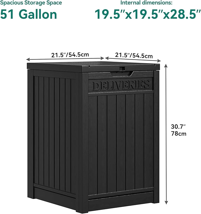YITAHOME Resin Package Delivery Box 51 Gallon, Secure Lockable Resin Package Delivery Container, Deck Box for Porch & Curbside, Black