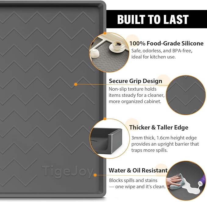 TigeJoy 25" x 19" Under Sink Mats for Kitchen Waterproof, Leak-Proof Silicone Mat Sink Protector and Cabinet Liner, Kitchen Essentials Organizer and Storage, Boot or Shoe Tray, Pet Feeding Mat