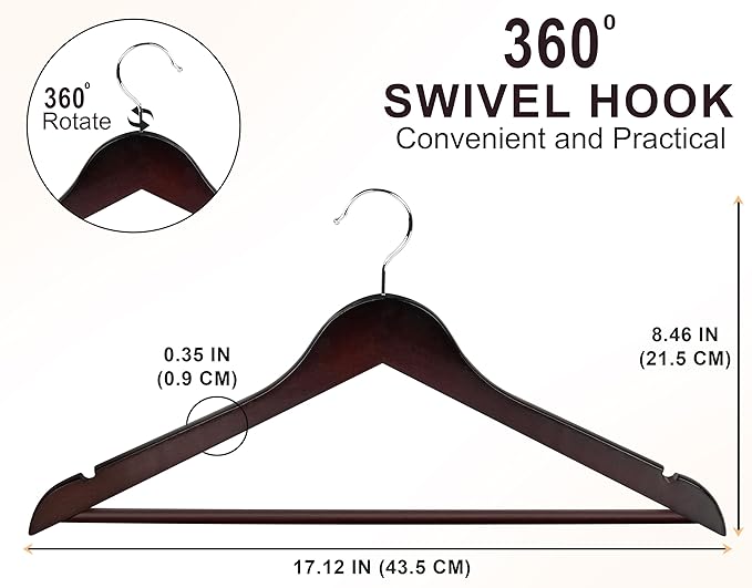 Utopia Home Premium Wooden Hangers 80 Pack - Durable & Slim Coat Hanger - Suit Hanger with 360-Degree Rotatable Hook - Wood Hangers with Shoulder Grooves (Brown Color)
