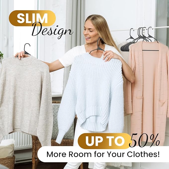 100 Pack Plastic Hanger for Shirt Pants Coats Dresses Skirts Suits Jackets - Standard Thick Coat Hanger - Sturdy & Durable Design with Shoulder Grooves Hook - Grey