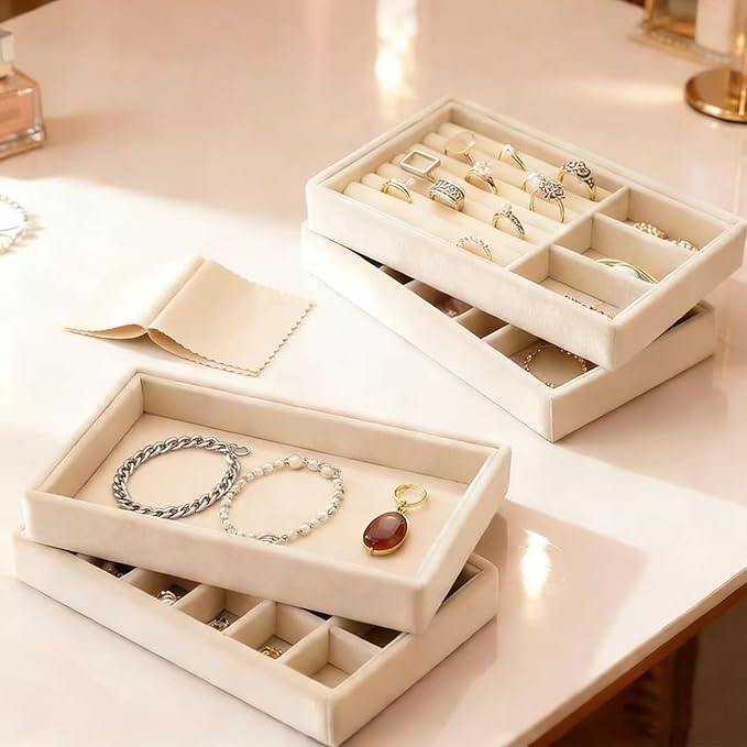 9 Pcs Velvet Jewelry Tray, Stackable Jewelry Organizer, Necklace Bracelet Display Tray, Jewelry Storage Inserts Set for Dresser & Vanity (9)