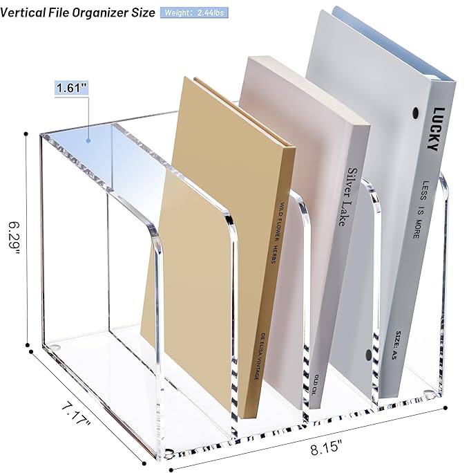 YUXUN Acrylic Magazine Holder,Clear Desk Organizer File Sorter for Notebook,Paper,Envelope,Magazine, Book Storage-Office/Home/Classroom Organization(4 Compartments,B5)
