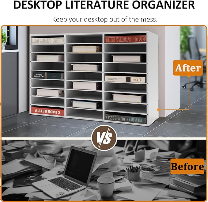 LOYALHEARTDY Literature Organizer, 27 Compartments Paper Storage Cabinet Mail Organizer, 31.5 X 12 X 21.69 Inch Desktop File Sorter Mail Center Mailbox School Classroom Keepers for Home&Office, White
