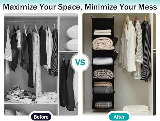 YOUDENOVA Hanging Closet Organizers and Storage, 6-Shelf Hanging Closet Shelves, Black | Storage