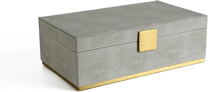 WV Ivory Shagreen Large Decorative Box PU Leather Rectangular Storage Box for Shel Closet Storage Dresser Jewelry Box Men's &Women's Accessories Organizer (ivory, 14x8.3 inch)