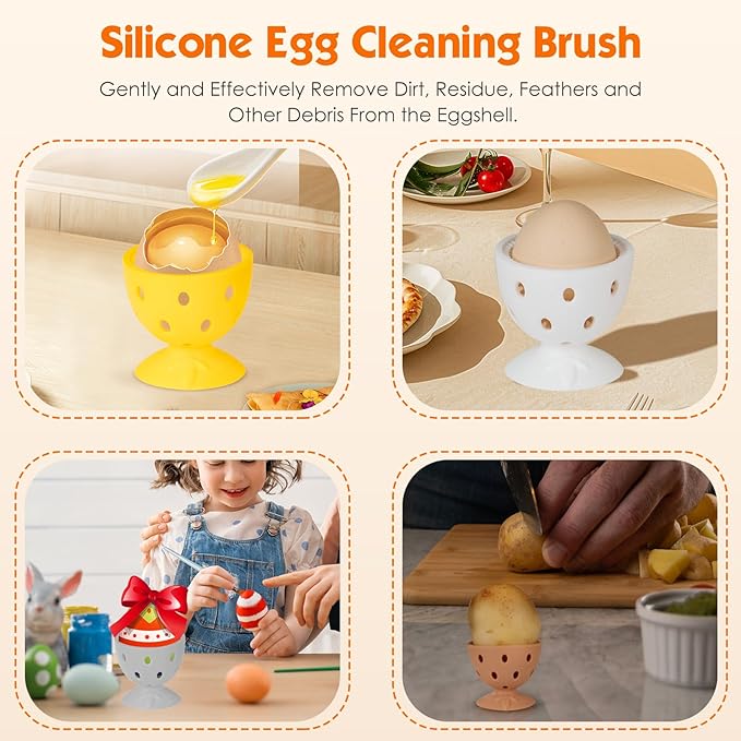 Egg Brush Cleaner, Egg Cleaner Scrubber for Fresh Eggs, Cute Chick Shaped Silicone Egg Washer, Reusable Multipurpose Washing Egg Tool for Fruits and Vegetables(Brown,1 Set)