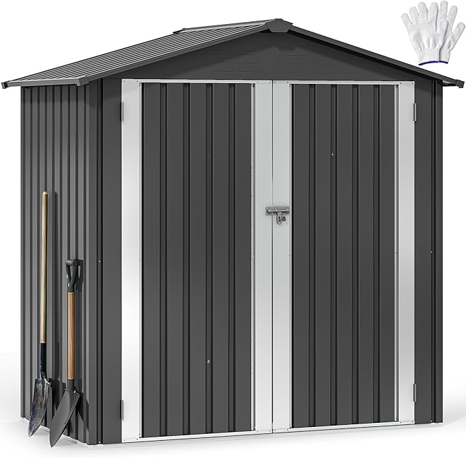 DWVO 6x4ft Tool Storage Shed, Lockable Doors, and Sloped Roof, Steel Outdoor Storage Shed for Garden, Patio, Garage, Backyard, Lawn - Dark Gray