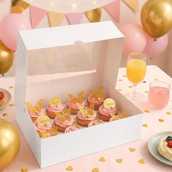 VGOODALL 12 Count Cupcake Boxes, 6PCS Cupcake Container with Window Boxes Holding 72 Pastry Box for Birthday Holiday Party Bakery Supplies 13.2"x9.8"x4"