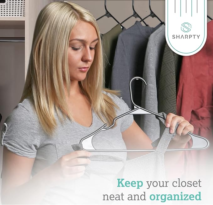 Sharpty Plastic Hangers, 35 Pack, Slim, Space Saving, Heavy Duty, Notched, Durable, Thick, Tough, Black