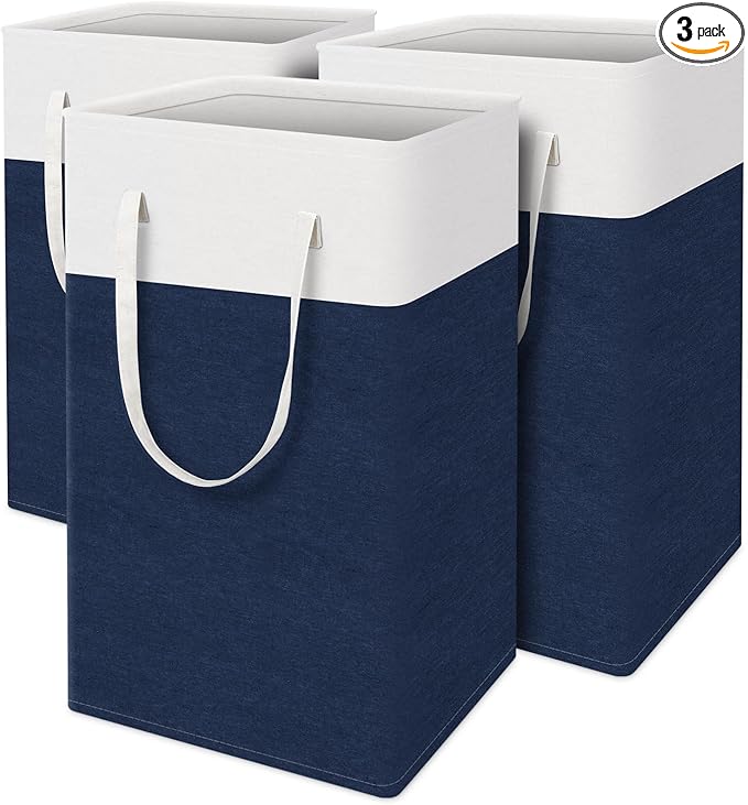 laundry basket 3-Pack, laundry hamper, Hamper with handles, collapsible laundry baskets, Waterproof dirty clothes hamper, Towel Storage for Home or Dorm, 88L-Blue