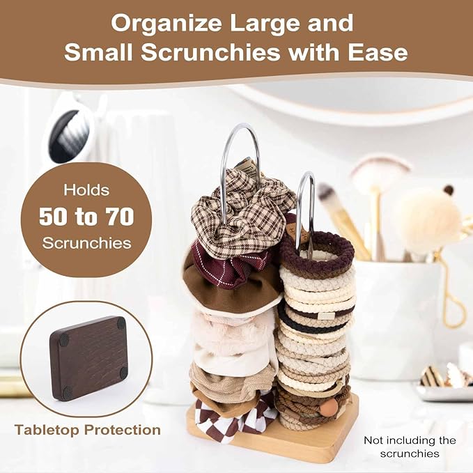 2-Tier Hair Tie Organizer, Modern Scrunchies Storage Tower Holds 50-70 Hair Accessories, Claw Clip Holder, Fashion Countertop Display Stand for Women & Girls(Natural)