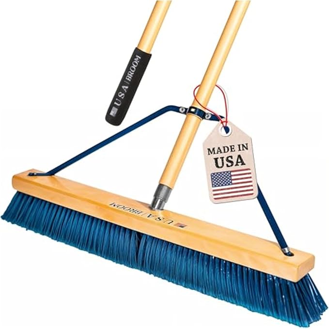 1-Pack - 24" Heavy Duty Outdoor Push Broom with 60" Handle. Ideal for Asphalt, Concrete & Heavy Debris. Durable American Made Steel Brackets-Stainless Steel Hardware. No Plastic. 100% USA Made