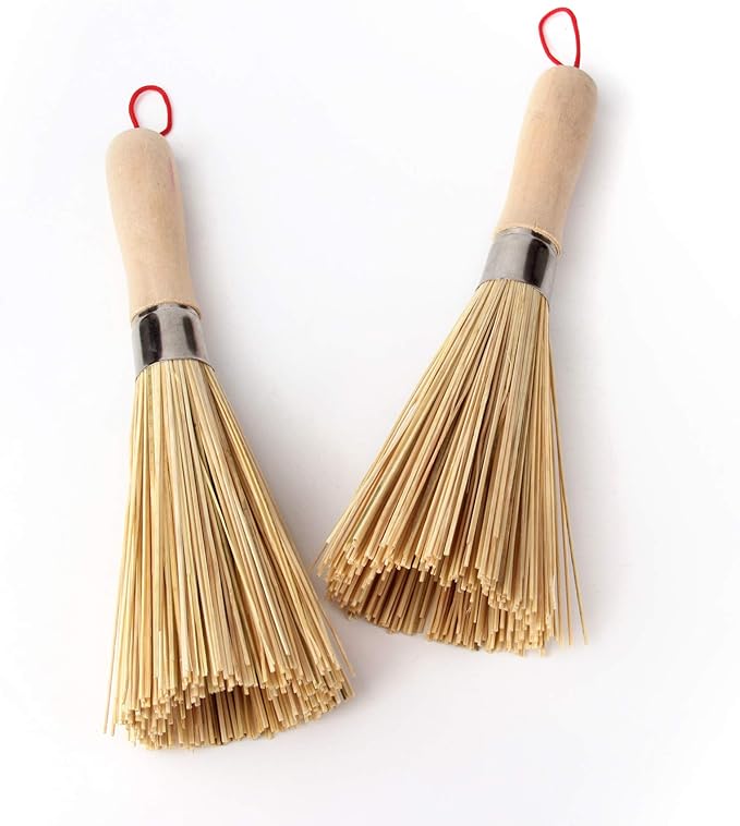 2 Pack Bamboo Wok Brush, Bamboo Kitchen Cleaning Brush