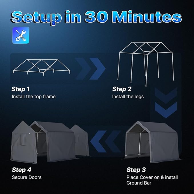 ADVANCE OUTDOOR 8x8 ft Storage Shelter Garage Tent with 2 Roll up Doors & Vents Outdoor Portable Carport for Motorcycle ATV Anti-UV Snow Resistant Waterproof, Gray