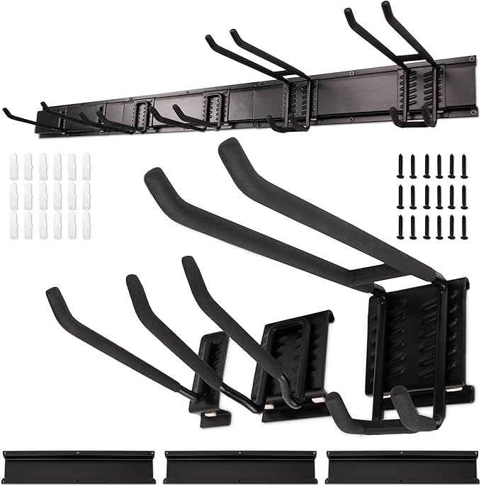 NINE FORTY Garage Tool Organizer Wall Mount - 49.5 Inches, 16" Stud Spacing, 440 LBS. Sturdy Rubber Coated Garden Tool Organizer and Storage Rack with Adjustable Hooks