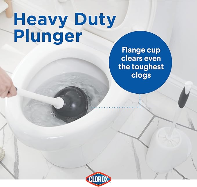 Clorox Toilet Plunger and Bowl Brush Combo with Caddy, 6.75 x 7 x 19.5 in, White/Gray (Pack of 12)