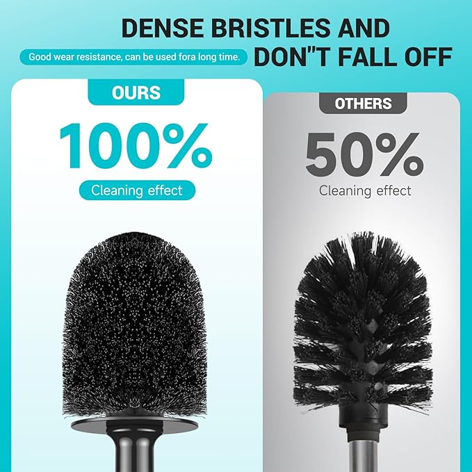 Toilet Brush and Holder, 2 Pack Toilet Bowl Brush with Long Handle, Easy to Hide, Drip-Proof, Easy to Assemble, Deep Cleaning Black
