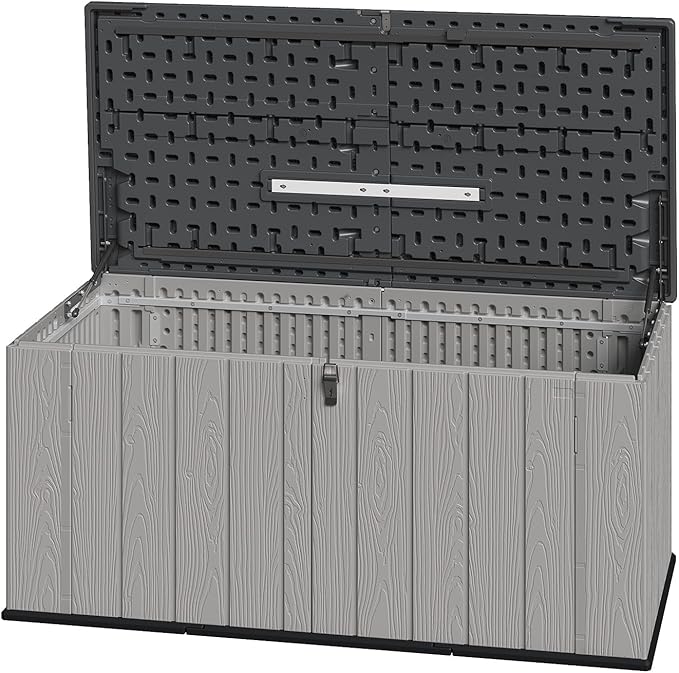 Aoxun 5x2 FT Outdoor Storage Shed, 160 Gallon Waterproof Outdoor Storage Resin Deck Box, Lockable Outside Storage Shed Container for Patio Furniure,Garden,Tools, Grey