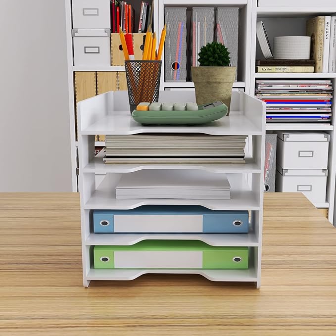 Natwind 5-Tier 10”x12” Scrapbook Desk Organizer,Paper Organizer,File Organizer,Letter tray,Paper Sorter,White File Holder for Home Office, School Classroom
