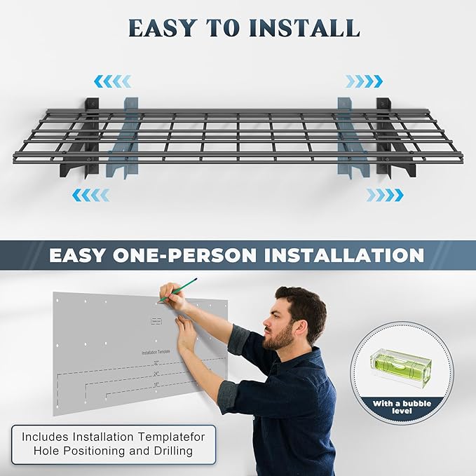 2 Pack Heavy Duty Garage Wall Shelving Set (1x4ft), Wall Mounted Garage Shelves 700lbs Capacity, 12"x48" Shelf Storage Rack Floating Shelves, Black