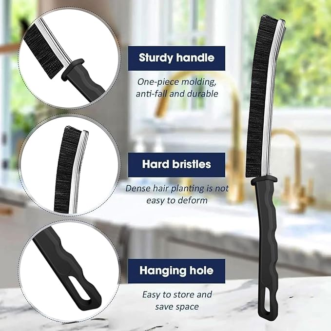 Crevice Cleaning Brush, Multi-Purpose Hard Bristle Brushes for Deep Cleaning Kitchen, Bathroom, Grout, Sink, Cup, Teapot, Bottle, Blender, Corners, Tight Spaces & More