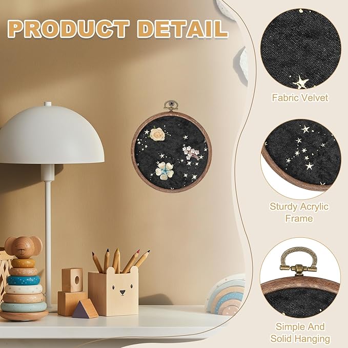 uxcell Round Pin Display Board, Velvet Wall Hanging Brooch Jewelry Display Stand Storage Holder for Enamel Pins Badges Brooches Jewelry, Star & Moon, Black