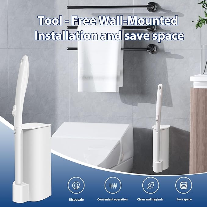 Disposable Toilet Brush and Holder Set, Toilet Bowl Wand Starter kit-1 Toilet Brush Wand, 1 Storage Caddy&70 Pre-Filled Cleaning Refills for deep Cleaning Toilet, Mess-Free Bathroom Cleaning Tool.
