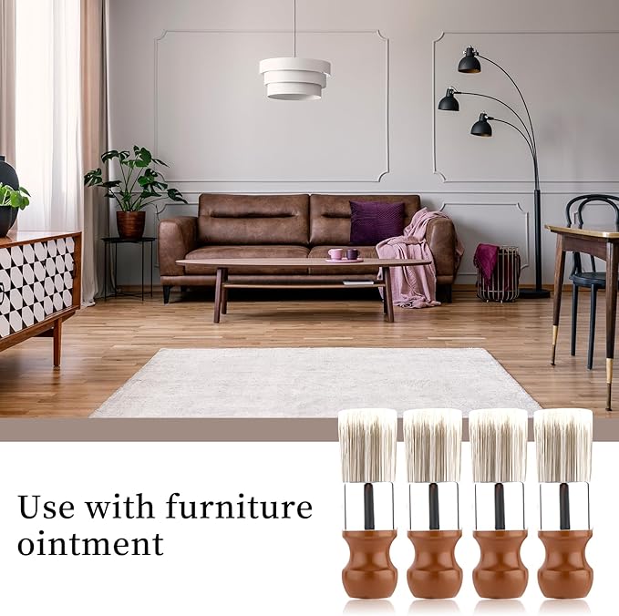 4pcs Salve Brushes for Furniture, Leather Cleaning Brush with Wood Handle and Soft Bristles Repair Cream Balm Applicator Tools for Furniture Home Leather(Salve Not Included)