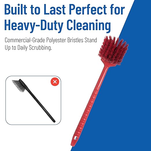 SPARTA 40501EC05 Plastic Large Scrub Brush, Kitchen Brush, Utility Brush With Long Handle For Cleaning, 20 Inches, Red