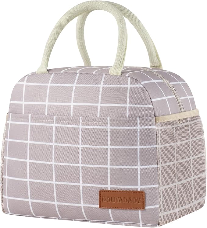 Lunch Bag Women/Men Lunch Box Women/Men (Grey+White Blocks)