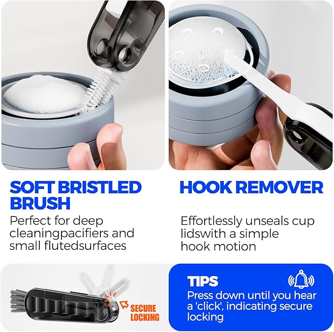 6 Pack Holikme 4 in 1 Cup Lid Cleaning Brush Set with 3 Straws, Multifunctional Bottle Brush, Silicone Cup Lid Gap Cleaner, Durable Bristle Crevice Cleaning Brush, Black