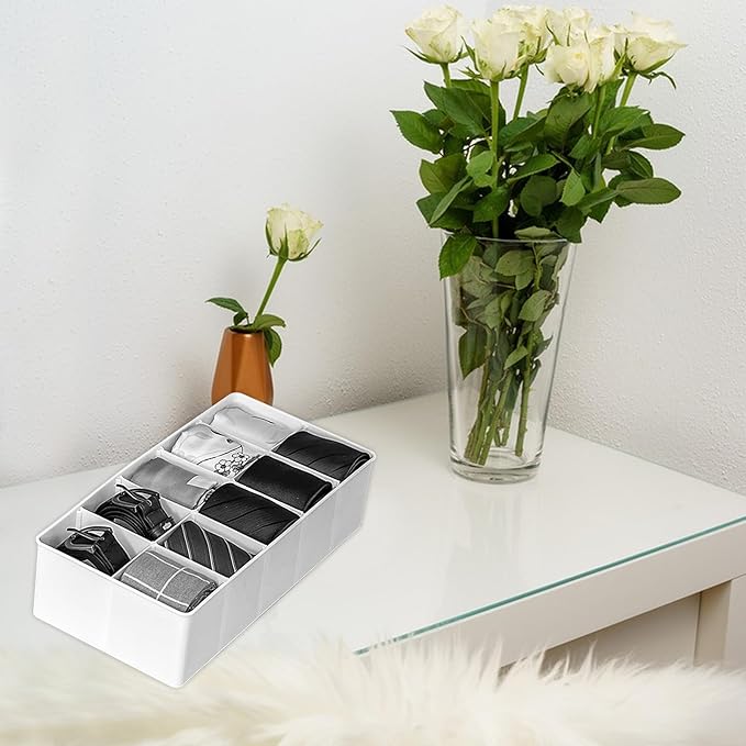 Plastic Belt Organizer, 10 Compartments Drawer Storage, Ties Holder Box with Removable Dividers, Organizers for Socks Bow Ties, for Closet and Drawer