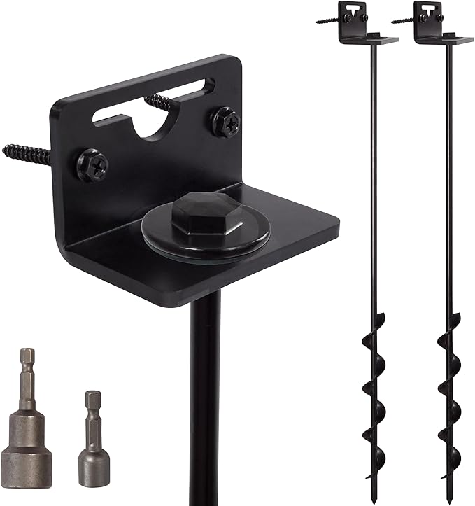 VASGOR 24” Mobile Home Anchors - Ground Anchor Screw in with Brackets and Adapter for Drill - Earth Anchors - Storage Shed and Swing Anchor Kits