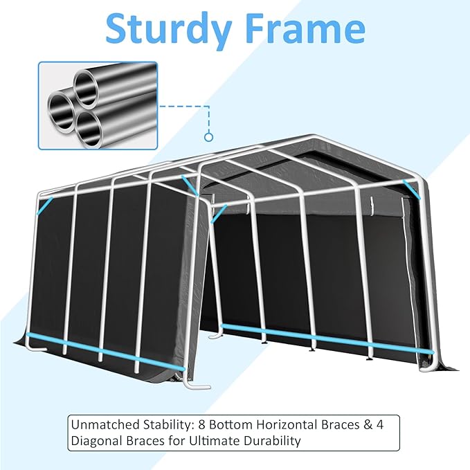 CHARMELEON 10x20FT Heavy Duty Outdoor Storage Shelter Carport,Portable Garage Shelter for Garden Tool Car Truck Boat,Galvanized Steel Frame Storage Tent with Dual Doors&Thickened Fabric ((Dark Grey)