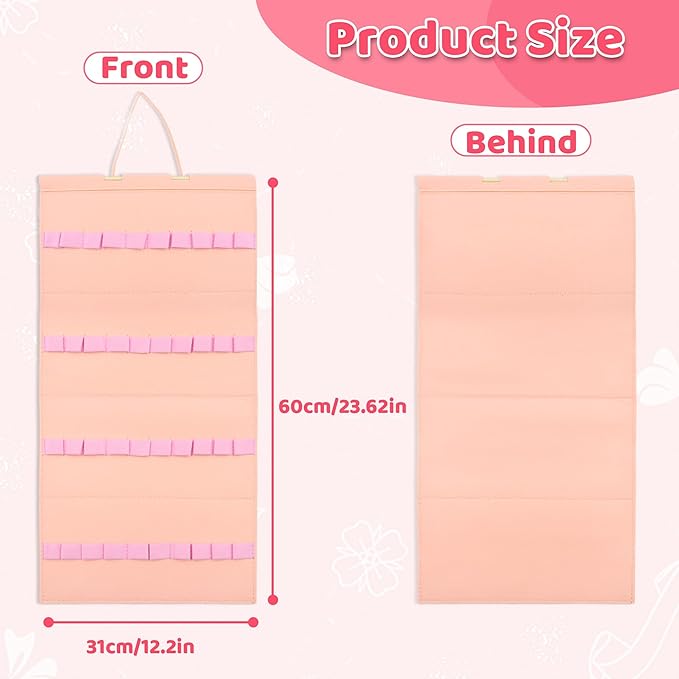 Hanging Headband Holder for Girls Women, Headband Organizer with 40 Elastic Slots, Felt Headband Storage Organizer, Head Band Hair Accessories Organizer (Pink, Without Headbands)