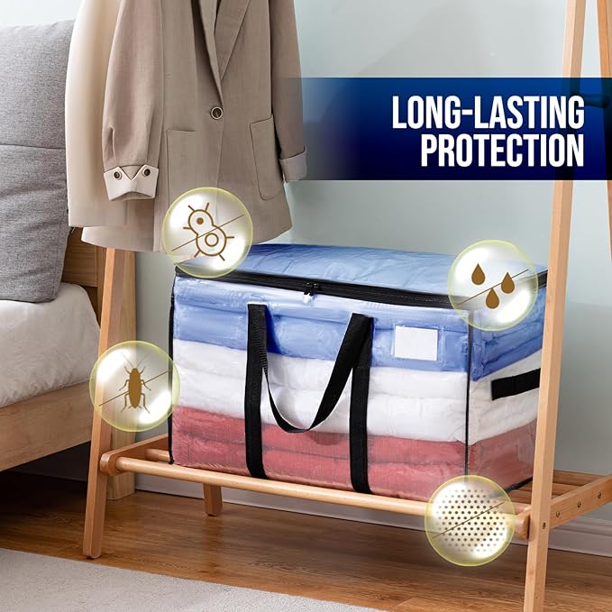 TAILI Extra Large Moving Bags, 10 Pack Clear Heavy Duty Totes for Storage with Visible Window, Wrap Around Handles, Storage Bags for Space Saving, Alternative to Moving Boxes