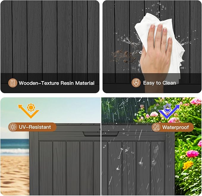 Outdoor Storage Deck Box, 50 Gallon Outside Storage Box Waterproof Deck Box, Lockable Patio Storage Box UV-Resistant for Garden Furniture, Black